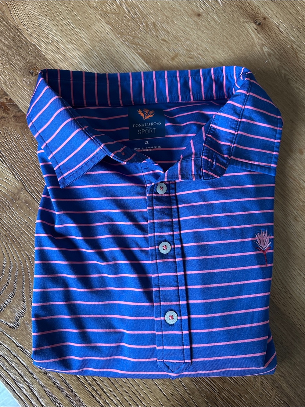 Men’s Blue and Pink Striped Polo Shirt
